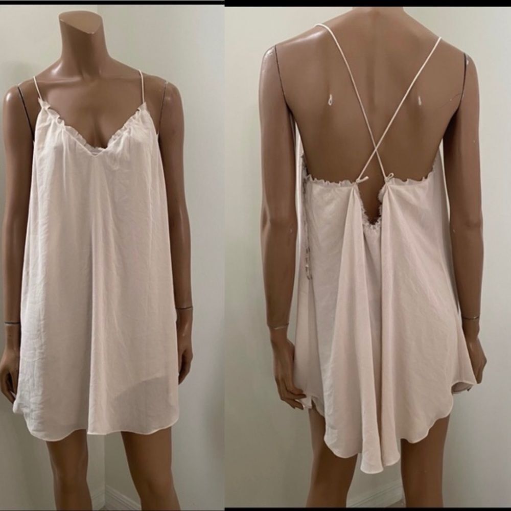 Rory Beca Blush Frayed Slip Tunic Babydoll Mini Dress S